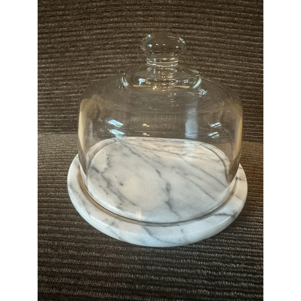 Vintage Style Marble Base Glass Cloche Dome Kitchen Display 8‎ Inch Serving Tray